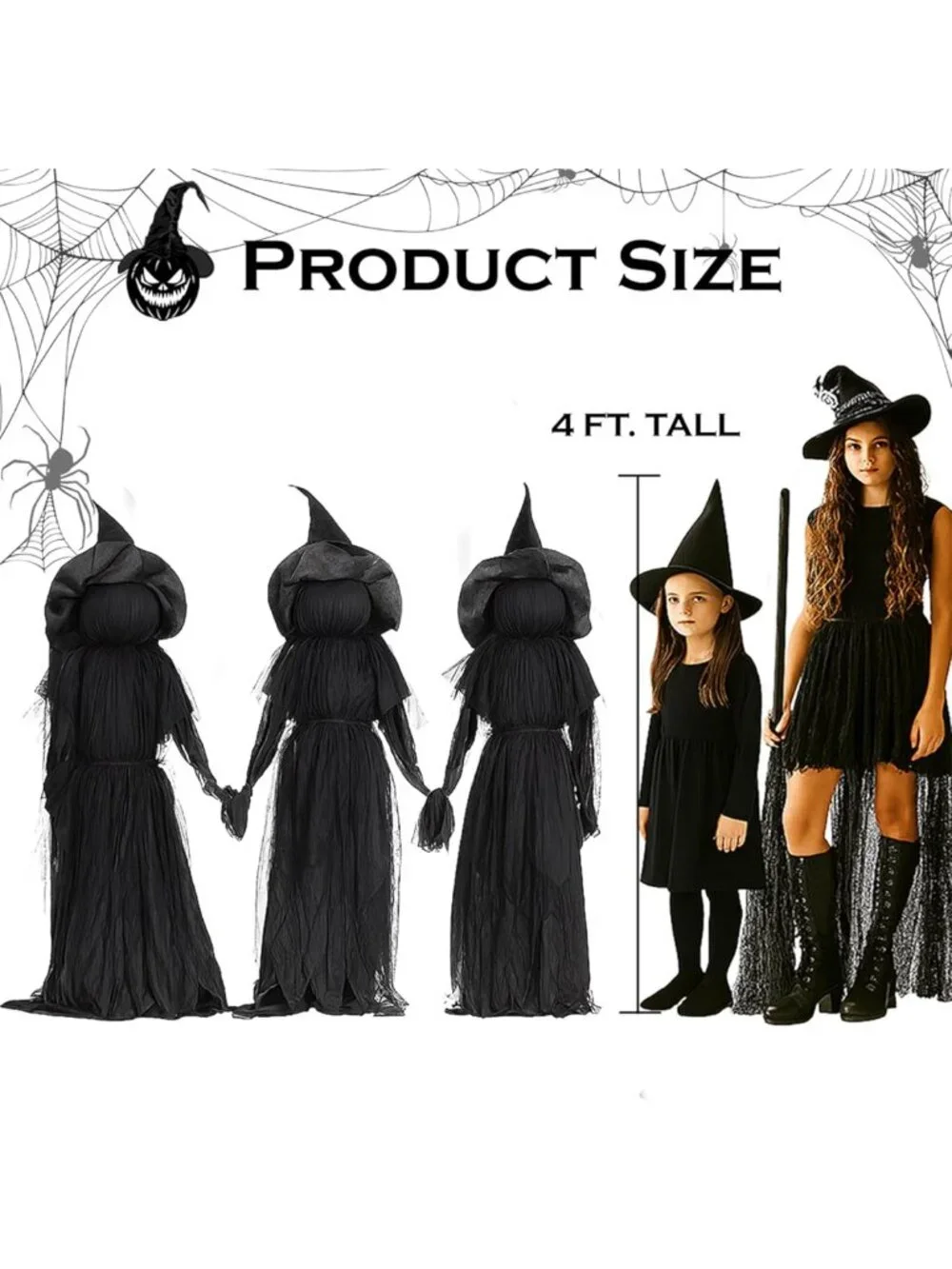 Spooky 4ft LED Halloween Witches with Hats - Weatherproof Garden Stakes Decor
